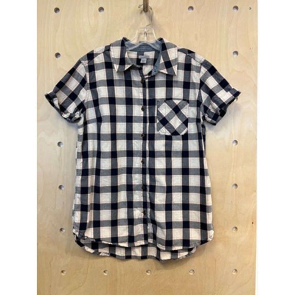 Carhart Black & White Long Sleeve Pocket Plaid Button Up Shirt Top Size Medium
